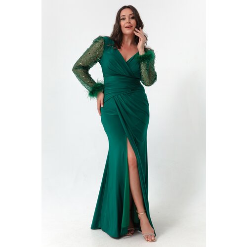 Lafaba Women's Emerald Green Plus Size Long Evening Dress Slike