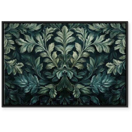  Slika - Dark Green Victorian Leaves: Botanical Carved Composition 60x40 U crnom drvenom okviru Slike