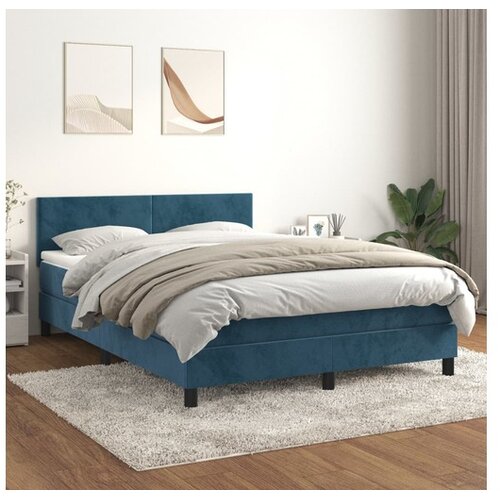  Box spring postelja z vzmetnico temno modra 140x200 cm žamet Cene