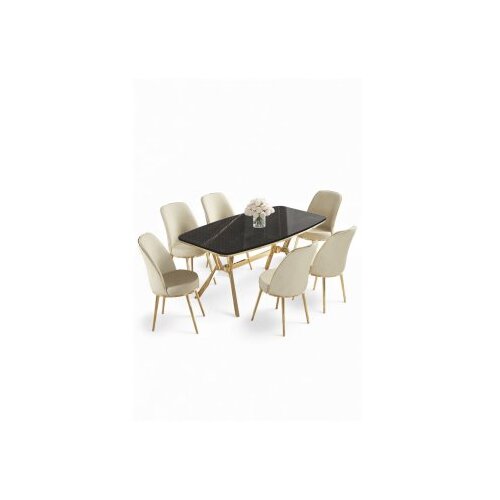 Hanah home Set trpezarijskog stola i stolica (7 delova) Lena Black Marble Gold Cream Cene