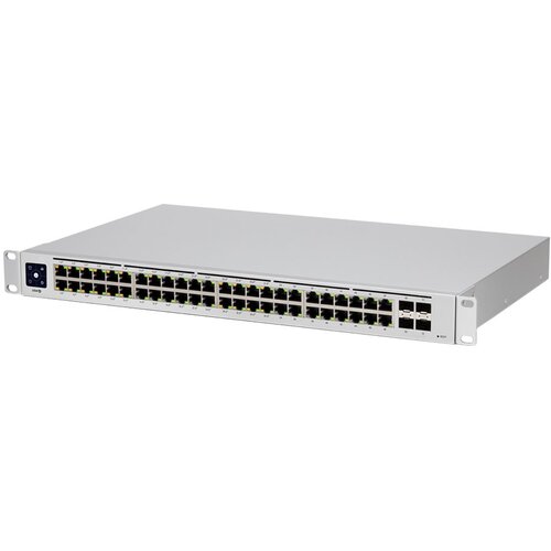Ubiquiti USW-48-PoE, Layer 2 PoE switch, 32 x GbE PoE+, 16 x GbE ports, 4 x 1G SFP ports, 195W total PoE Power, Fanless, silent cooling, ESD/EMP protection, 1.3&amp;quot; touchscreen LCM display, Rack Slike
