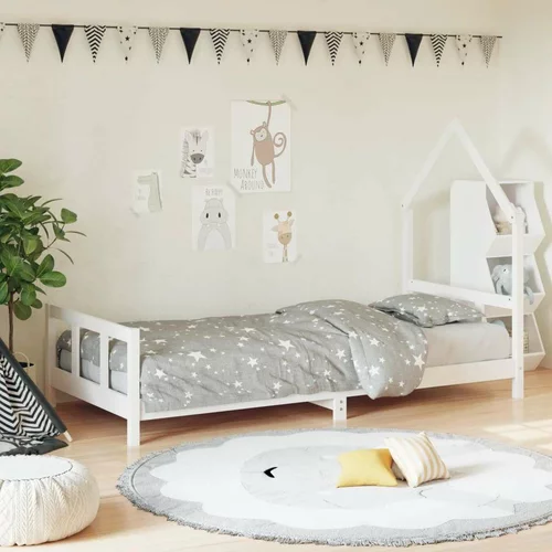  Otroški posteljni okvir bel 90x200 cm trdna borovina, (20916877)