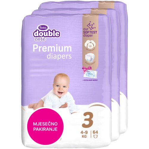 Violeta pelene PREMIUM COTTON Double Care sa maramicama Water XXL 3pack, mjesečno pakiranje Slike