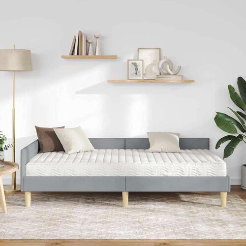  Kutni krevetni okvir s madracem 2 pcs Svijetlo siva tkanina Slike