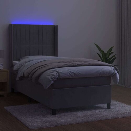  Box spring s madracem LED svjetlosivi 90x190 cm bar&amp;scaron;un Slike