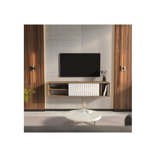 Hanah home tv polica teo floating walnut white Cene