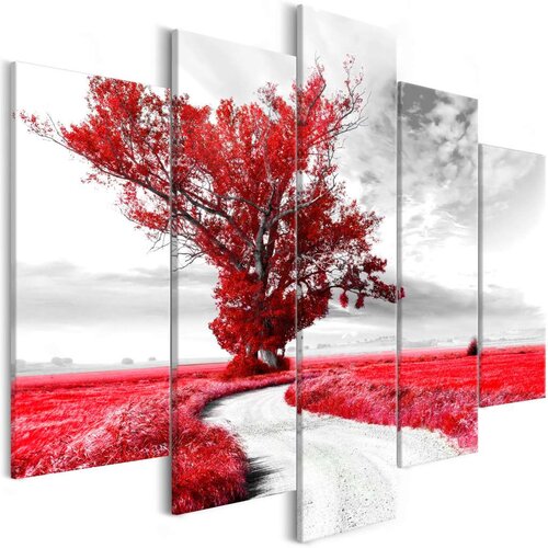  Slika - Tree near the Road (5 Parts) Red 100x50 Slike