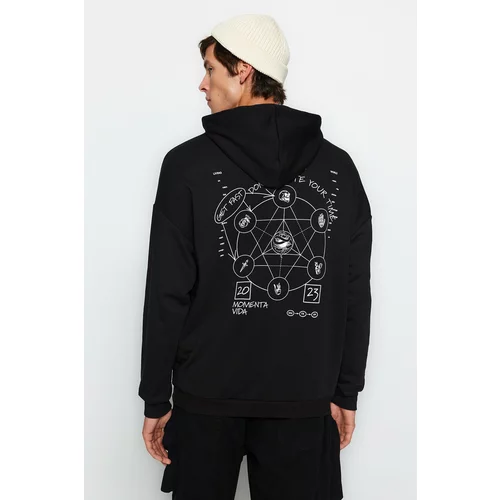Trendyol Black Men's Oversize/Wide-Fit Hoodie. Mystical Front/Back Printed Thick Cotton Sweatshirt.