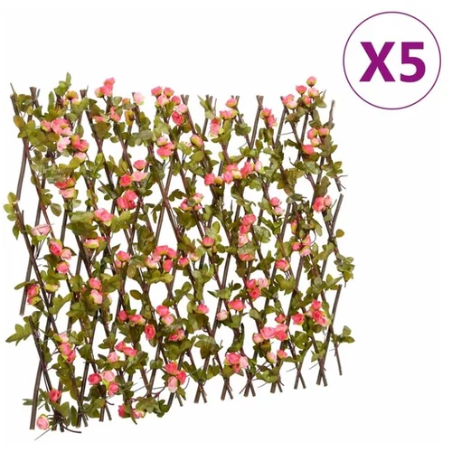 vidaXL  Umetni bršljan raztegljiva ograja 5 kosov temno roza 180x60 cm