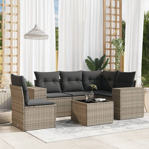 6-dijelni set vrtnih sofa od poliratana s jastucima sivi Slike