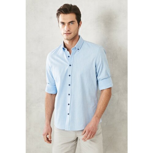 AC&Co / Altınyıldız Classics Men's Light Blue Slim Fit Slim Fit 100% Cotton Dobby Buttoned Collar Casual Shirt. Slike
