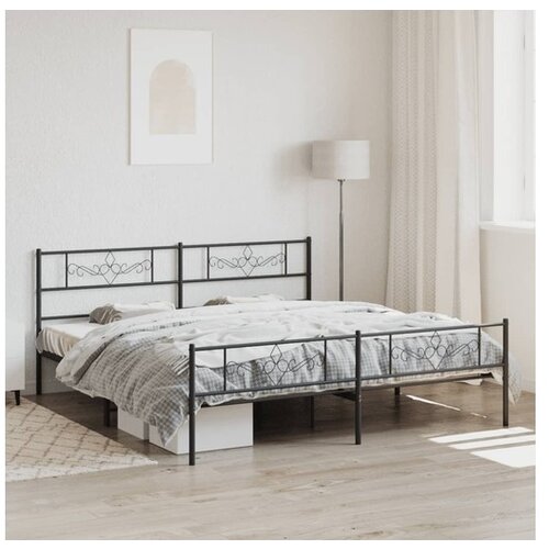 VidaXL Metalni okvir kreveta uzglavlje i podnožje crni 193x203 cm Slike