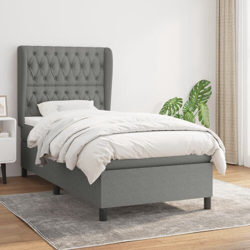 VidaXL Box spring postelja z vzmetnico temno siva 100x200 cm blago Slike
