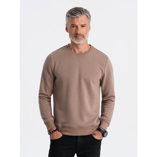 Ombre BASIC men's hoodless sweatshirt - light brown Cene
