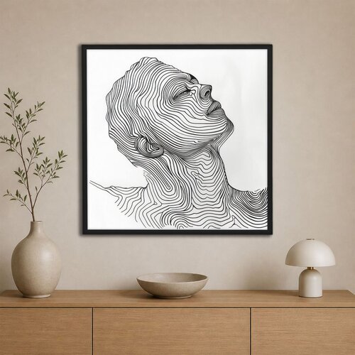 Wallxpert uramljena slika na platnu Cc-K-Sy-1028, linijski portret lica sa podignutom glavom od talasastih linija, 80 x 80 cm Cene