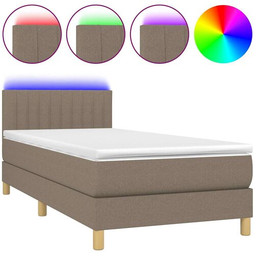  Krevet box spring s madracem LED smeđesivi 90x200 cm tkanina Slike