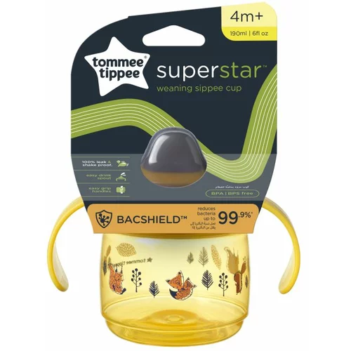 Tommee Tippee Superstar "WEANING SIPPEE" šalica s usnikom i poklopcem, 190 ml, 4MJ+, Žuta