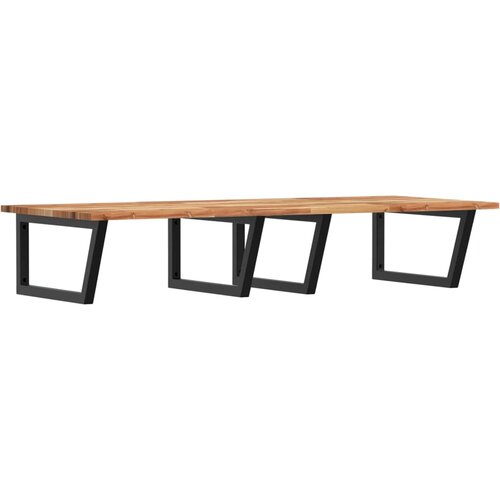  Zidna polica za umivaonik od čelika i masivnog bagremovog drva Smeđa 120 x 60 x 2 cm Slike