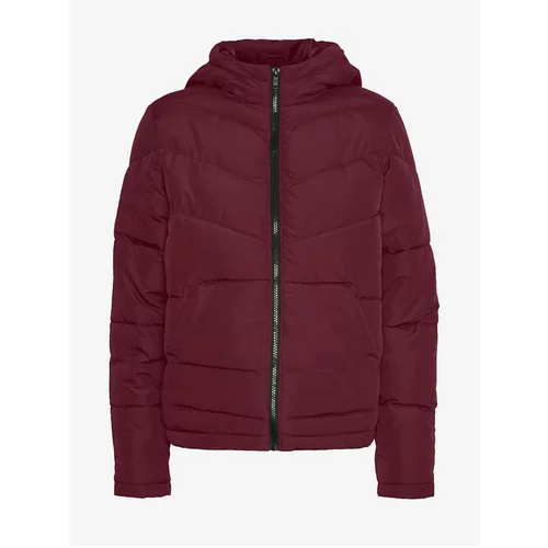 Noisy May Burgundy Quilted Winter Jacket with Hood Dalcon - Women