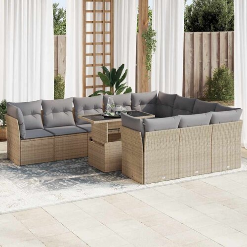 vidaXL 11-dijelni set vrtnih sofa od poliratana s jastucima bež Cijene