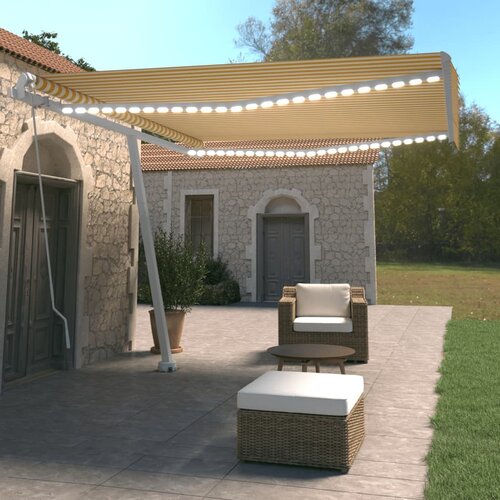 VidaXL Ročno zložljiva tenda z LED lučkami 400x350 cm rumena in bela Slike