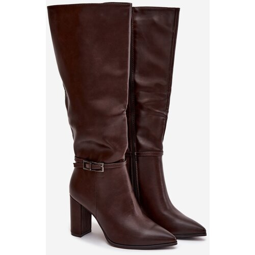 Boto Women&amp;#039;s insulated heeled boots with buckle chocolate Fionelle Slike