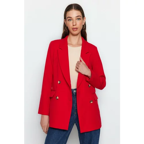 Trendyol Dark Red Oversize Lined Double Breasted Closure Woven Blazer Jacket