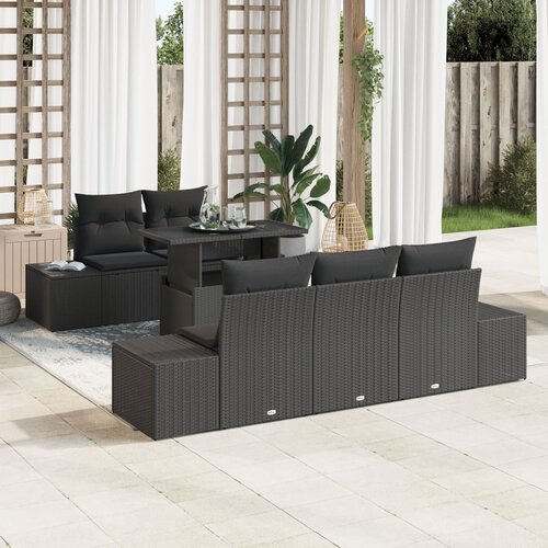 vidaXL 6-dijelni vrtni sofa set s jastučićima crni poli ratan Cijene