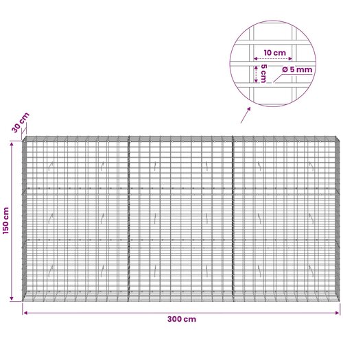  Gabion s žicom debljine 5 mm i mrežom 5x10 cm 300x30x150 cm Slike