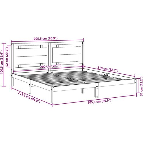 VidaXL dugi okvir kreveta bez madraca 200 x 210 cm masivno drvo Slike