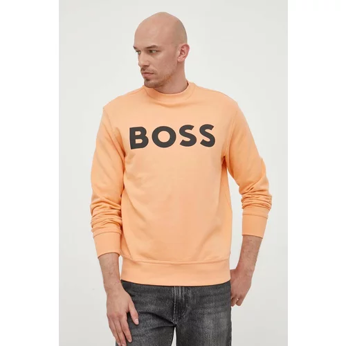 BOSS Orange Bombažen pulover BOSS moški, oranžna barva