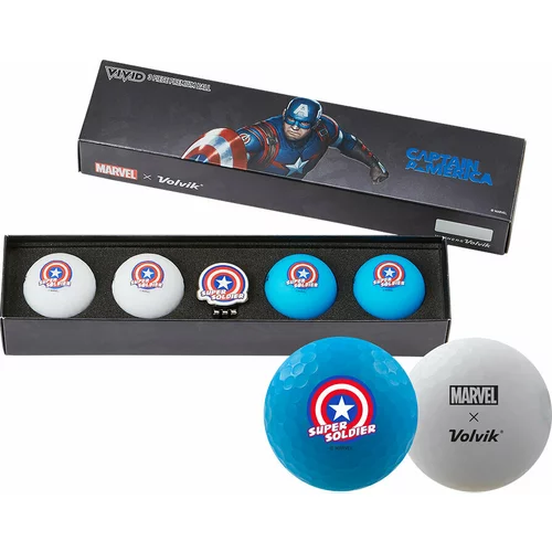 Volvik Vivid Marvel 2.0 4 Pack Golf Balls Captain America Plus Ball Marker White/Blue