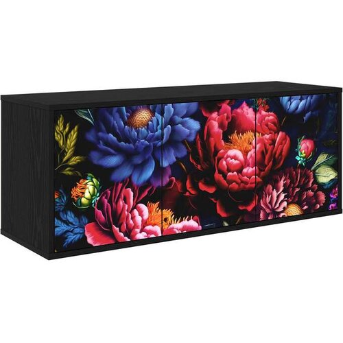 vidaXL TV ormar za montažu na zid KIEL 102 x 33 x 40 cm Crni hrast - Crni hrast Tamni cvjetni uzorak Cene