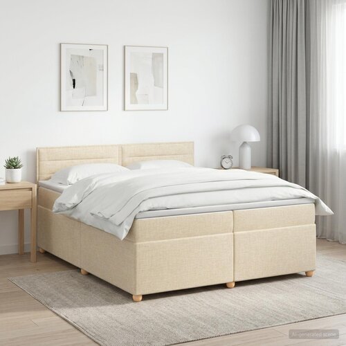  Boxspring krevet s madracem Krem 200 x 200 cm Tkanina Cijene
