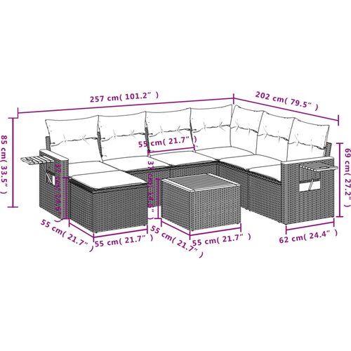  8-dijelni set vrtnih sofa od poliratana s jastucima crni Crna 85 x 62 x 69 cm Slike