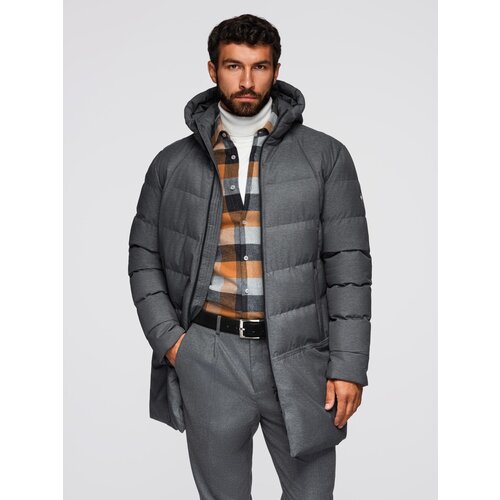 Ombre Men&amp;#039;s long quilted jacket with hood - grey Slike