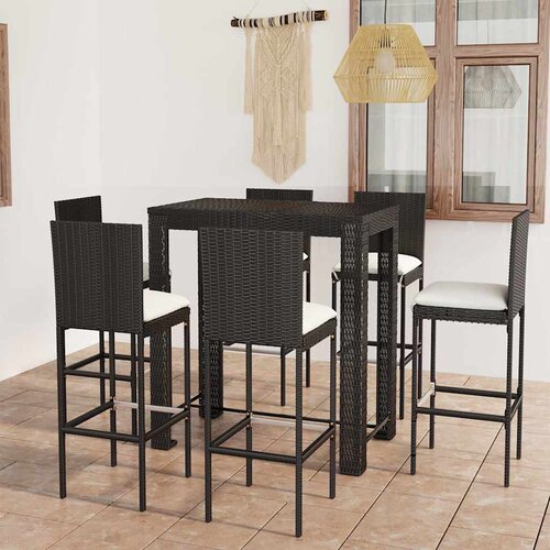  7-dijelni vrtni barski set od poliratana s jastucima crni Crna 100 cm table length Cijene
