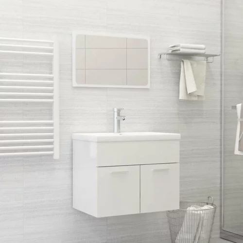  Komplet kopalniškega pohištva visok sijaj bele barve iverna pl., (20679456)