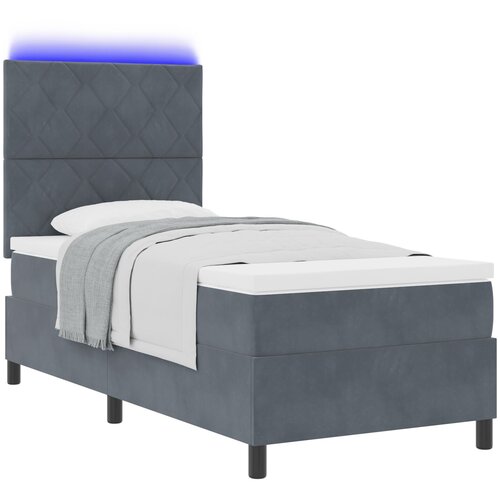 vidaXL Krevet s Box springom i Madracem & LED Tamno Siva 90x200 cm Baršun Cene