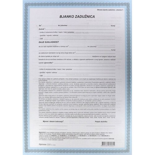  Zadužnica bjanko EC- I-638/BZ OPTIMA P100/600 Cijene