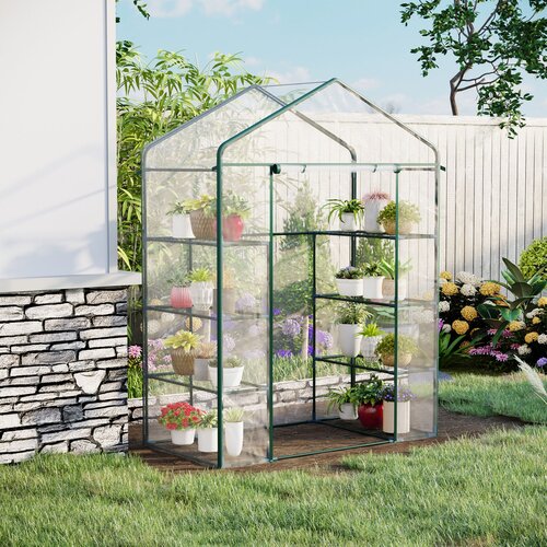 Outsunny pravokotni rastlinjak za vrt in teraso 143x73x195cm, PVC ponjava in 8 polic, dvižna vrata na tečajih, (20708456) Slike
