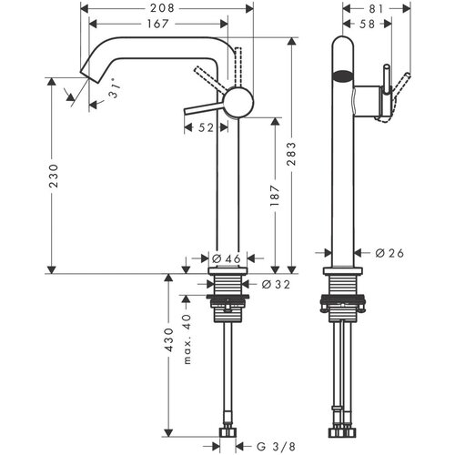 Hansgrohe 73372000 tecturis s coolstart ecosmart+ 240 visoka armatura za umivalnik Slike