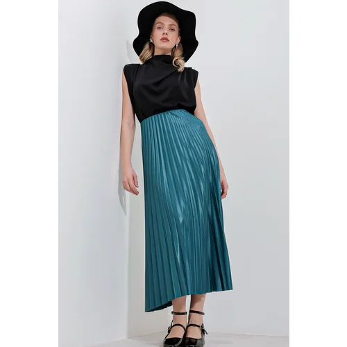 Bigdart 8009 Leather Look Pleated Skirt - Oil