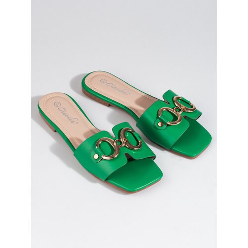 SHELOVET Elegant green slippers with buckle Slike