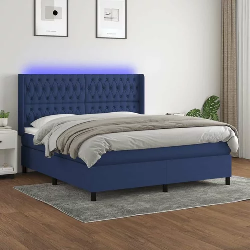 Box spring postelja z vzmetnico LED modra 160x200 cm blago, (20999269)