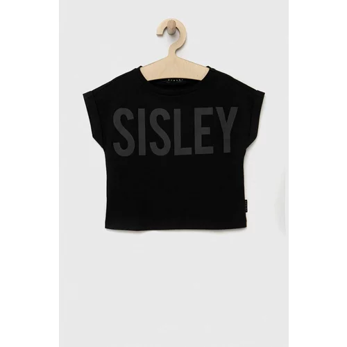 Sisley Dječja pamučna majica kratkih rukava boja: crna