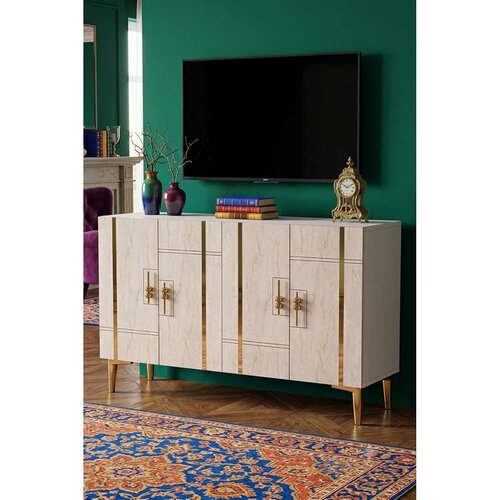 Hanah home komoda Ilay 120, 120 cm, bela / travertin / zlatna Cene