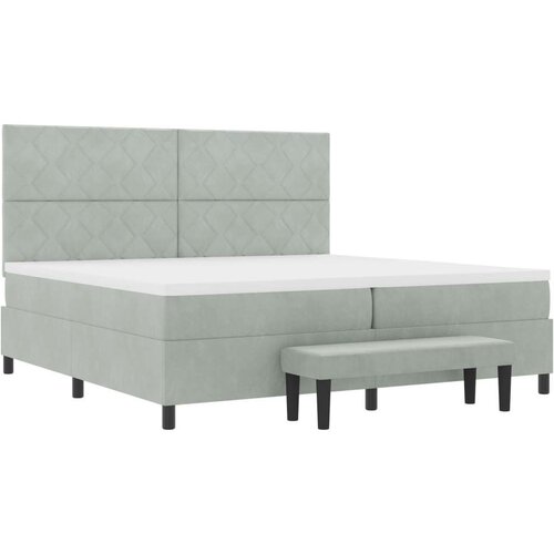  Krevet s podnicom s du&amp;scaron;ekom &amp;amp;amp klupom svjetlosiva 200x200 cm bar&amp;scaron;un Slike