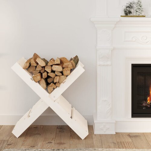 VidaXL Držalo za drva belo 47x39,5x48 cm trdna borovina Slike