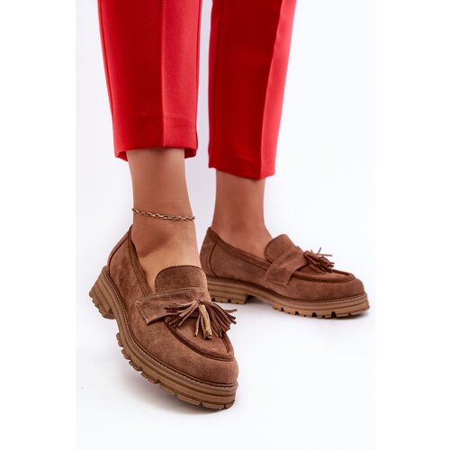 Zazoo 3469 Suede Women&amp;#039;s Moccasins With Fringes Brown Slike